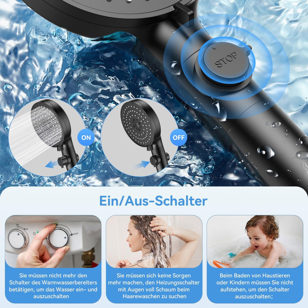 Duschkopf Wassersparender 4.6L/Min, Dokkita Hochdruck Handbrause 5 Strahlarten, Sparduschkopf Multif