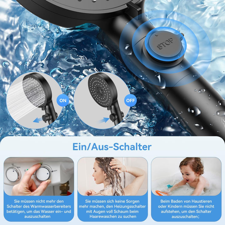 Duschkopf Wassersparender 4.6L/Min, Dokkita Hochdruck Handbrause 5 Strahlarten, Sparduschkopf Multif