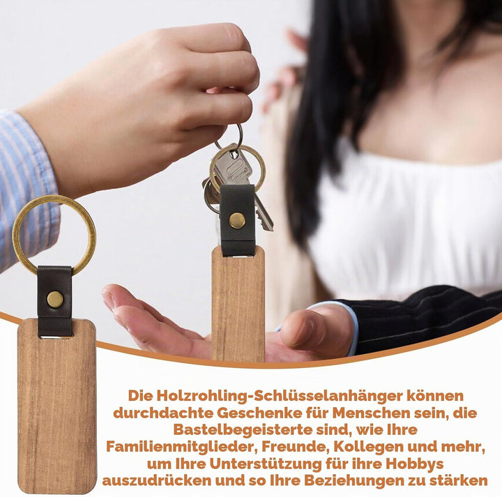 32 Stück Holz Schlüsselanhänger: Buche Mit Ring, Wooden Keychain Rechteckig, Blanko für Malerei Deko