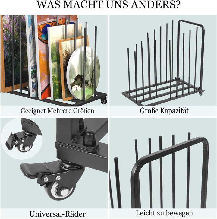 uyoyous Mobile Kunst-Trockengestell 80×83×45cm Trockengestell für Kunst Einstellbares Intervall Kuns