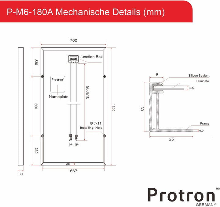 Protron Mono 180W Solarmodul Photovoltaik Monokristallin Solarpanel Solarzelle 180Watt Mono Solar 12