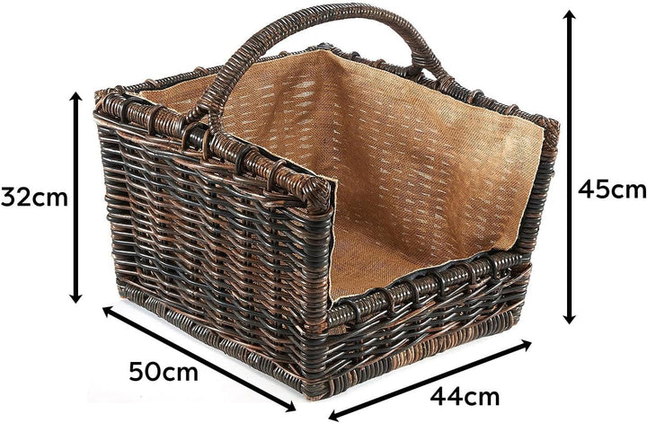 Kobolo Kaminholzkorb Holztrage Holzkorb für Kaminholz Rattan grau mit abnehmbarem Leinenstoff