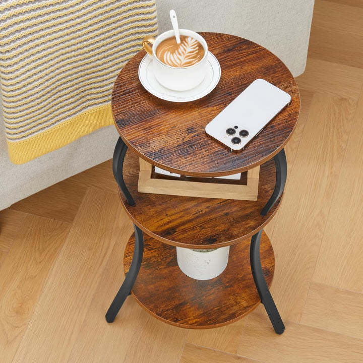 Beistelltisch Rund, 3 Ebenen Nachttisch Skandinavisches Design, Kleiner Couchtisch Hell & Metall Sch