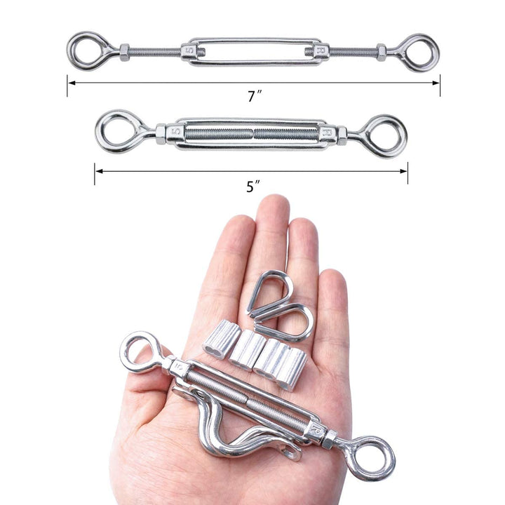 TooTaci Edelstahlseil 3mm Set,60M/3mm Drahtseil Edelstahl,Stahlseil mit Ösen,10 Stück M5 Seilspanner