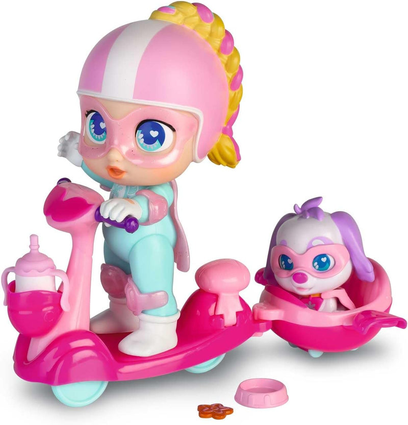 Super Cute Mini Doll Regi mit Scooter, sofort spielbereites Set. Puppenroller mit freidrehenden Räde