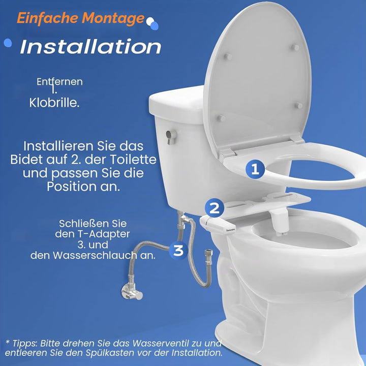 SAMODRA Ultradünnes, minimalistisches Bidet für Toilette mit nicht elektrischer Doppeldüse (Front- u