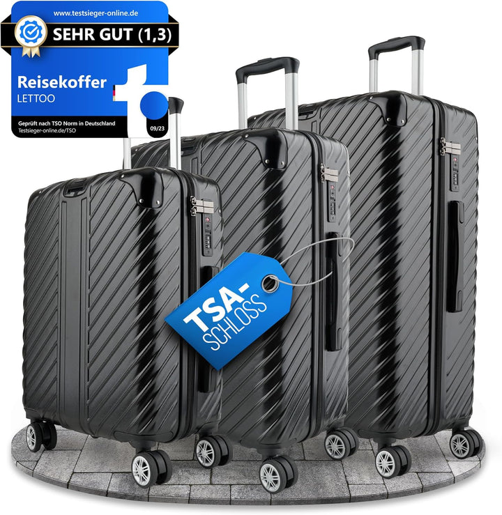 3-Set Gesamtvolumen 240L, Reisekoffer mit Rollen - Extrem Stabiler Trolley Koffer mit Laptoptaschen-