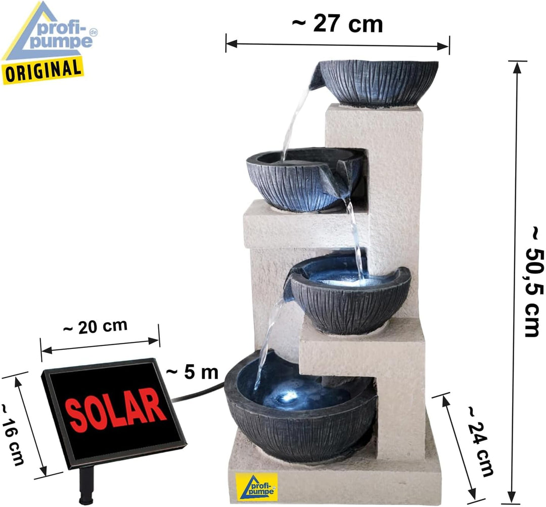 Solar Gartenbrunnen Brunnen Solarbrunnen Zierbrunnen Wasserfall Gartenleuchte Teichpumpe Basalt-Kask