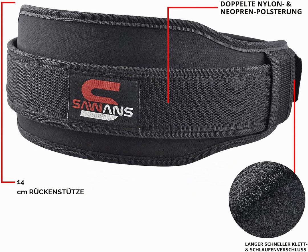 Gewichthebergürtel Neopren 14cm Mit Dual Widerstand für Kniebeugen XL Schwarz, XL Schwarz