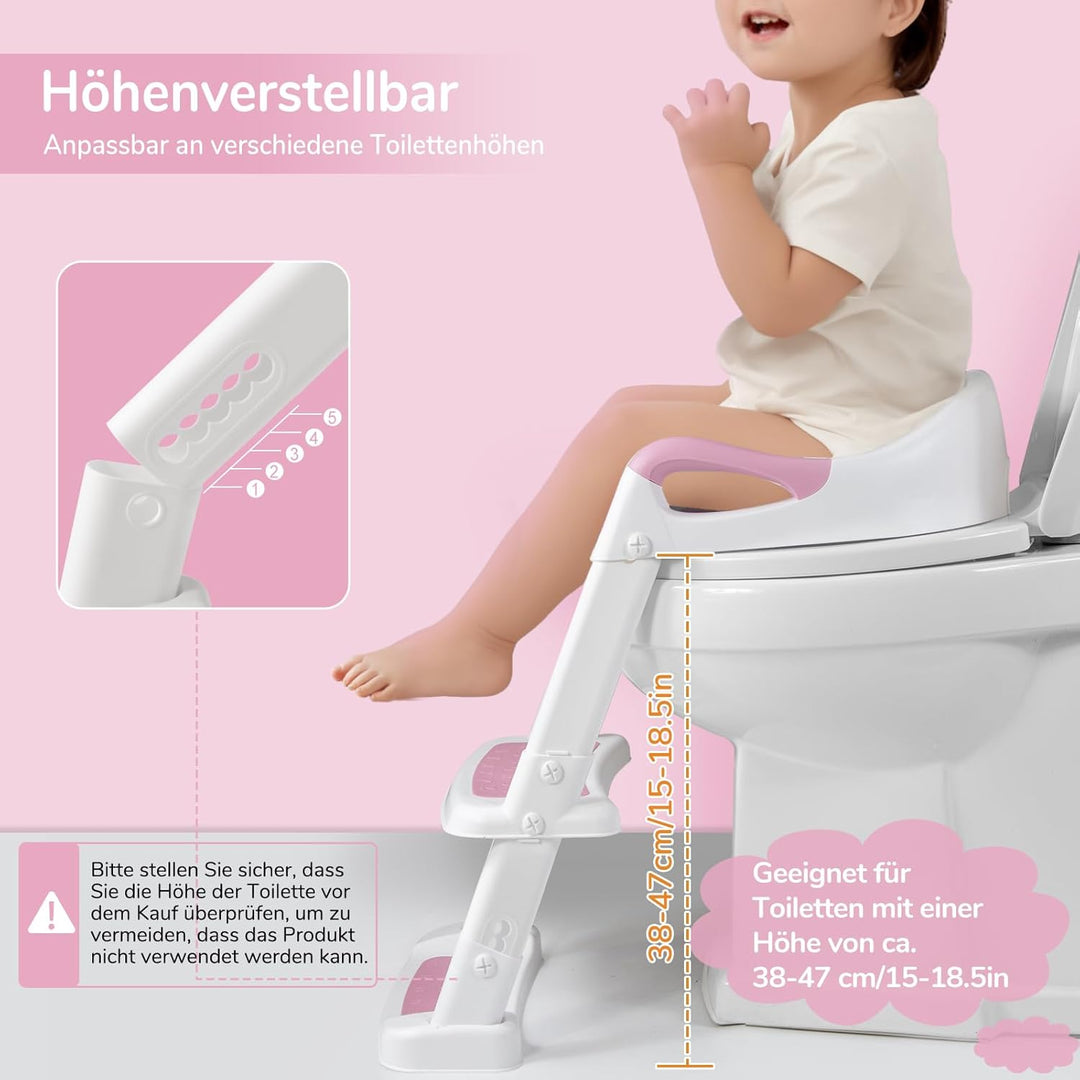 DEANIC Toilettensitz Kinder, Toilettentrainer mit Leiter &amp;PU Gepolstert, Faltbar Töpfchen für Kinder