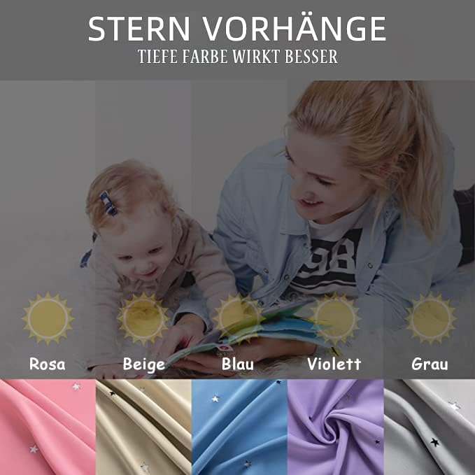 Nyescasa Verdunklungs Vorhänge Kinderzimmer Vorhang Doppellagige Gardienen mit Höhlen Sterne mit Voi