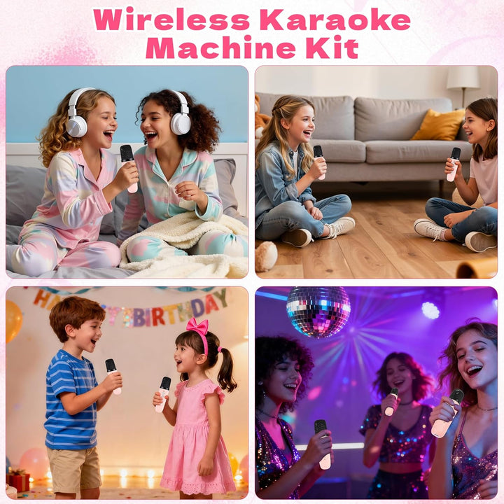 Karaoke Maschine Kinder, Mini Karaoke Maschine mit 2 Mikrofonen,Tragbarer Bluetooth-Lautsprecher mit