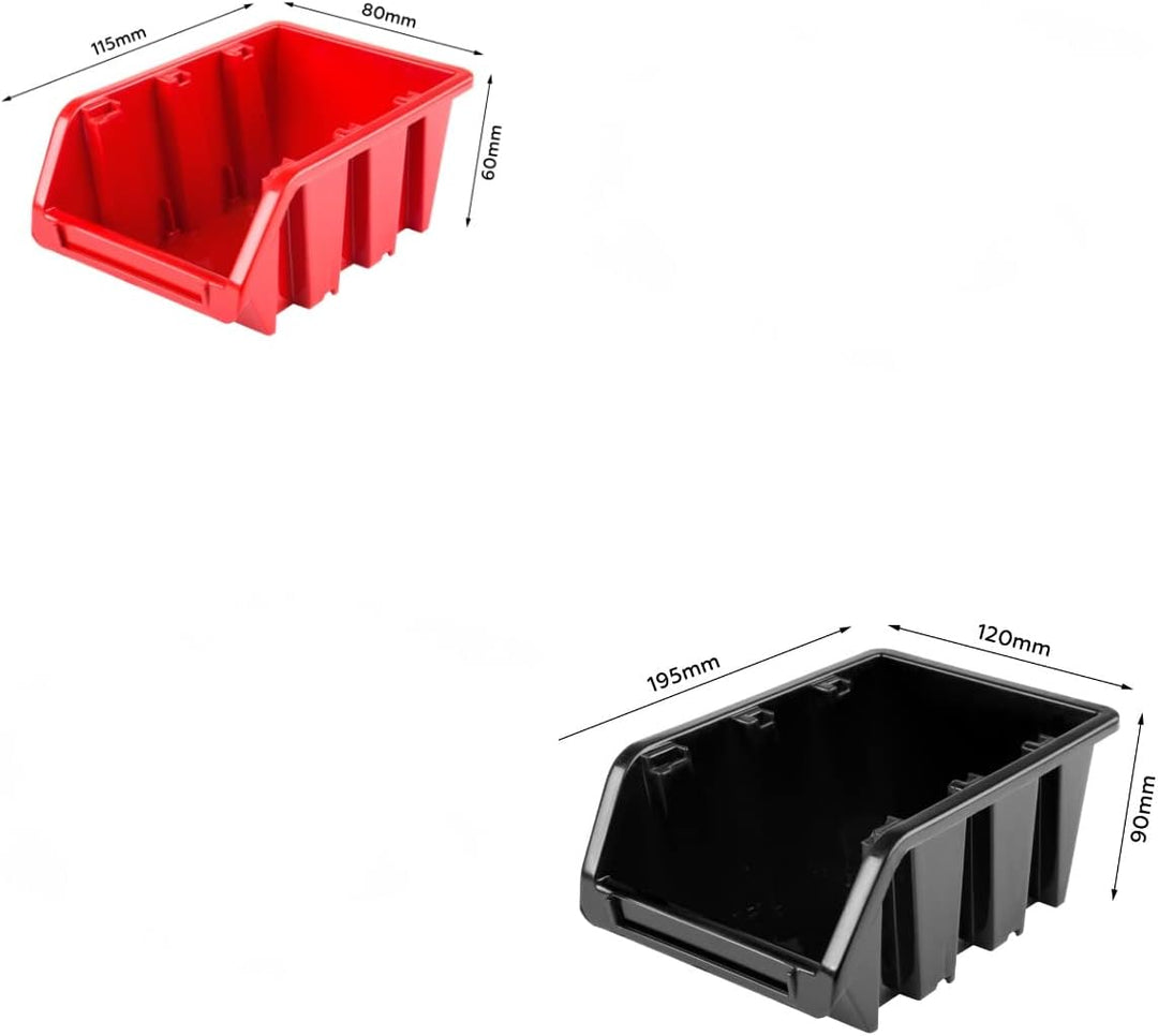 Lagersystem Werkstattregal | 117 x 78 cm | 32 stck. Box | Wandregal mit Werkzeughalterungen und Stap