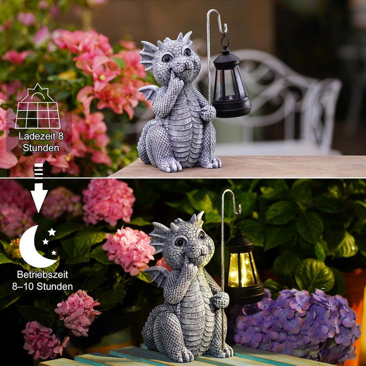 Yeomoo Drachen Gartenfiguren mit Solarlampen Gartendeko für Draussen: Drachen Figuren Deko mit LED S