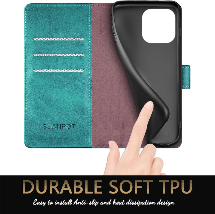 SUANPOT [RFID Schutz für iPhone 14 Pro 6.1" Hülle PU Leder Handyhülle Lederhülle Klapphülle Kartenfa