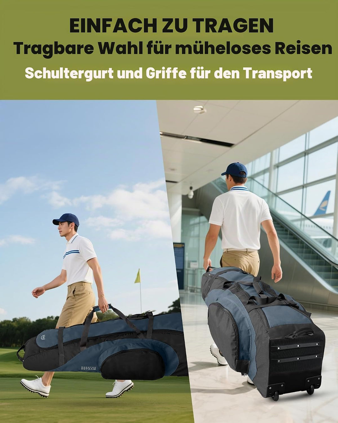 OutdoorMaster Gepolstert Golf Reisetasche mit Verstärkte Räder, 900D Heavy Duty Oxford Abriebfestigk