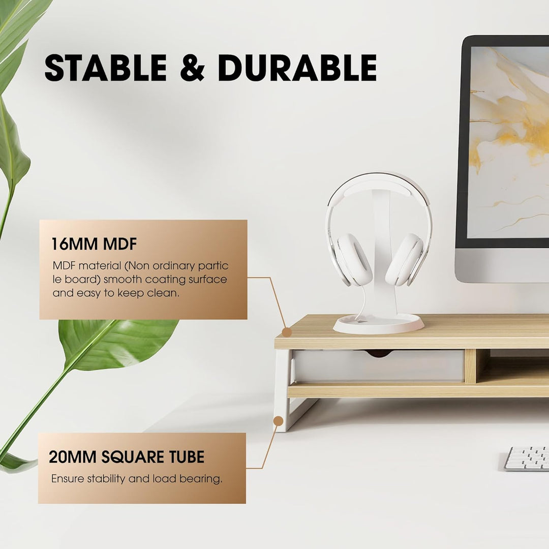 Fenge Dual Monitorständer Riser mit 2 Acryl Schubladen 2 Etagen 108cm Computer Bildschirmständer für
