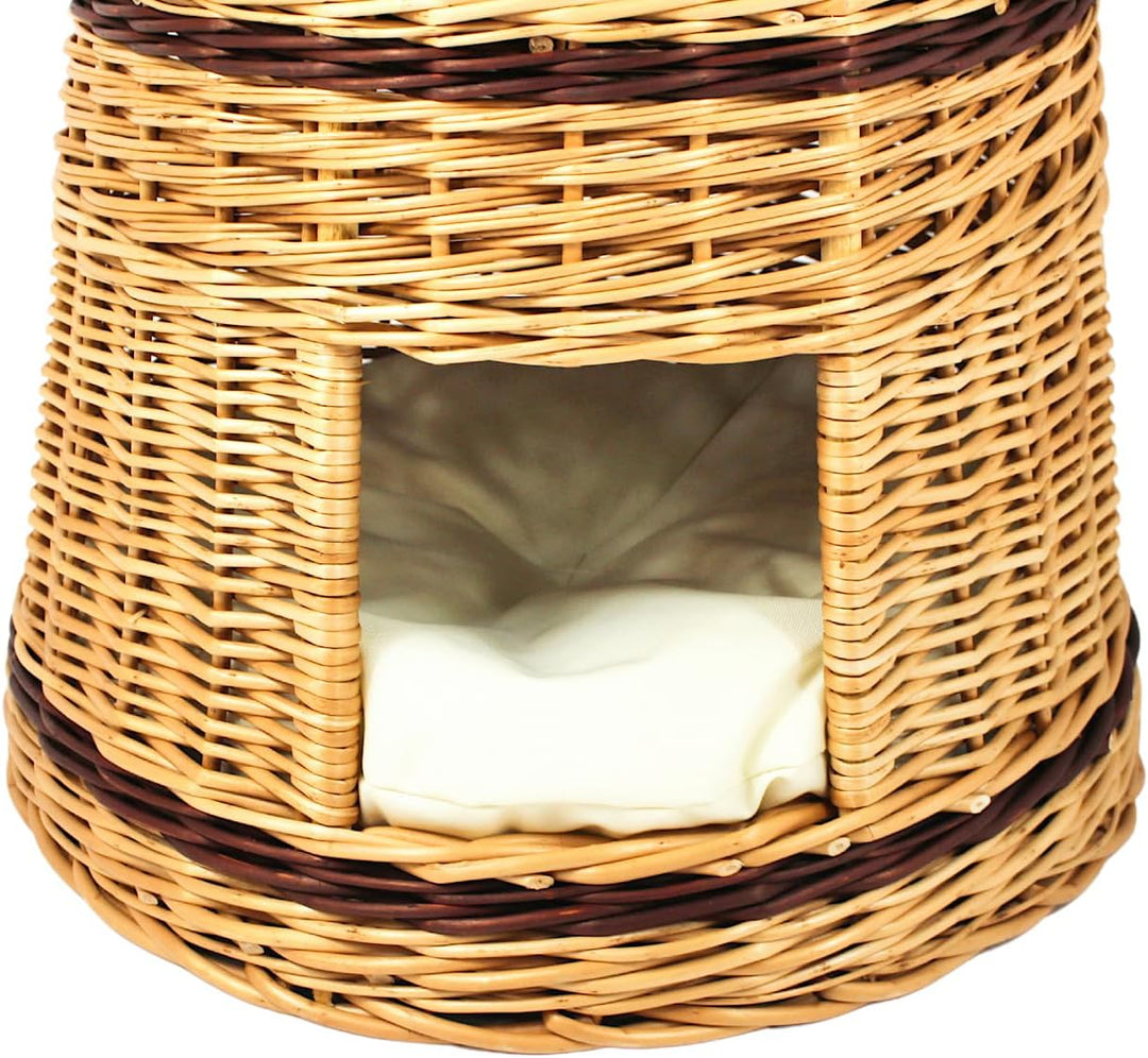 Katzenkorb zum Schlafen – Katzenhütte Indoor – Grösse: 50 cm rund – Katzenhöhle aus Weide – Dreistuf