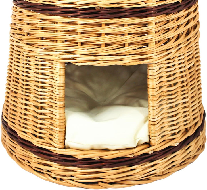Katzenkorb zum Schlafen – Katzenhütte Indoor – Grösse: 50 cm rund – Katzenhöhle aus Weide – Dreistuf
