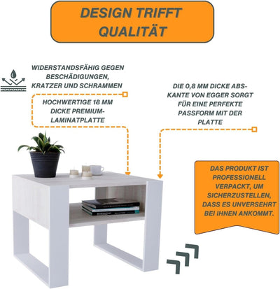 CraftPAK Wohnzimmer Tisch für Couch aus hochwertigem Holz, Stabiler & moderner Couchtisch mit zusätz
