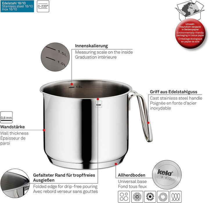 Kela 10184 Flavoria Milchtopf, 18/8 Stainless Steel, 1.6 liters, Rostfrei