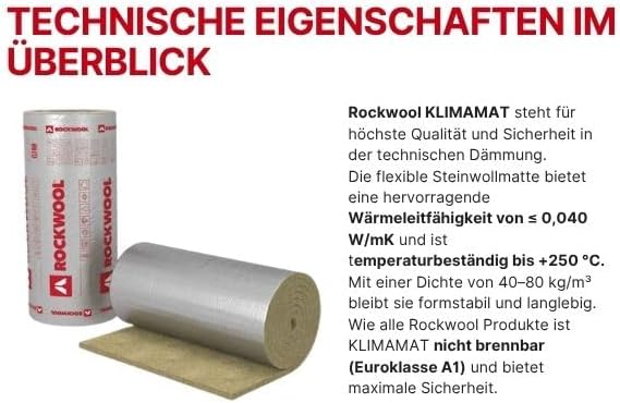 ROCKWOOL KLIMAMAT 50mm x 5m x 1m Lamellenmatte aus Steinwolle in verschiedenen Grössen – Hochwertige