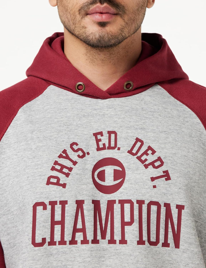 Champion Herren Legacy Athletics-Poly-Fleece Hooded Sweatshirt S Grigio Melange/Rosso Tbr, S Grigio
