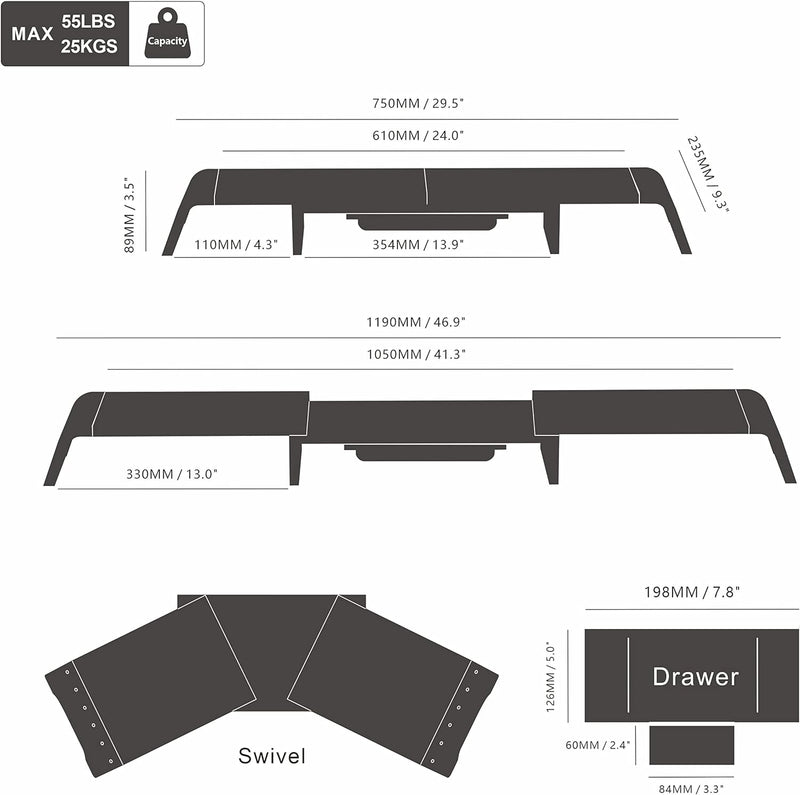 Fenge Dual Monitorständer Bildschirmständer aus Holz für Computer TV Laptop,Monitor Stand Swivel Län