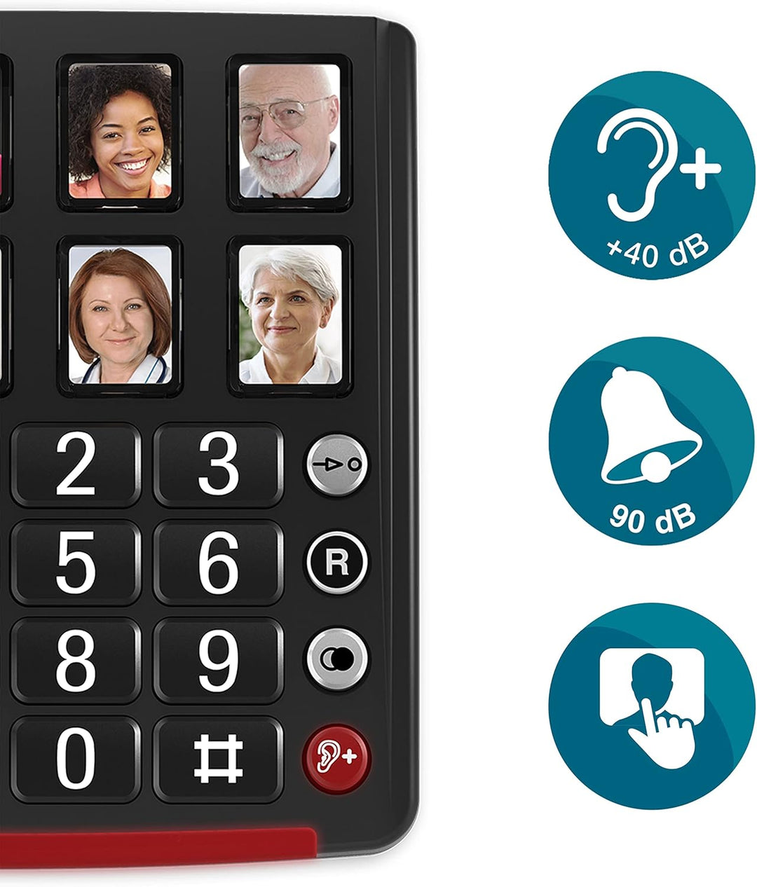 Amplicomms BigTel 40 Plus, schnurgebundenes Grosstasten-Telefon, sechs Foto-Direktwahltasten, Audio-