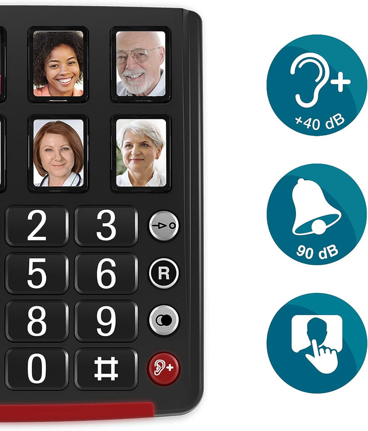 Amplicomms BigTel 40 Plus, schnurgebundenes Grosstasten-Telefon, sechs Foto-Direktwahltasten, Audio-