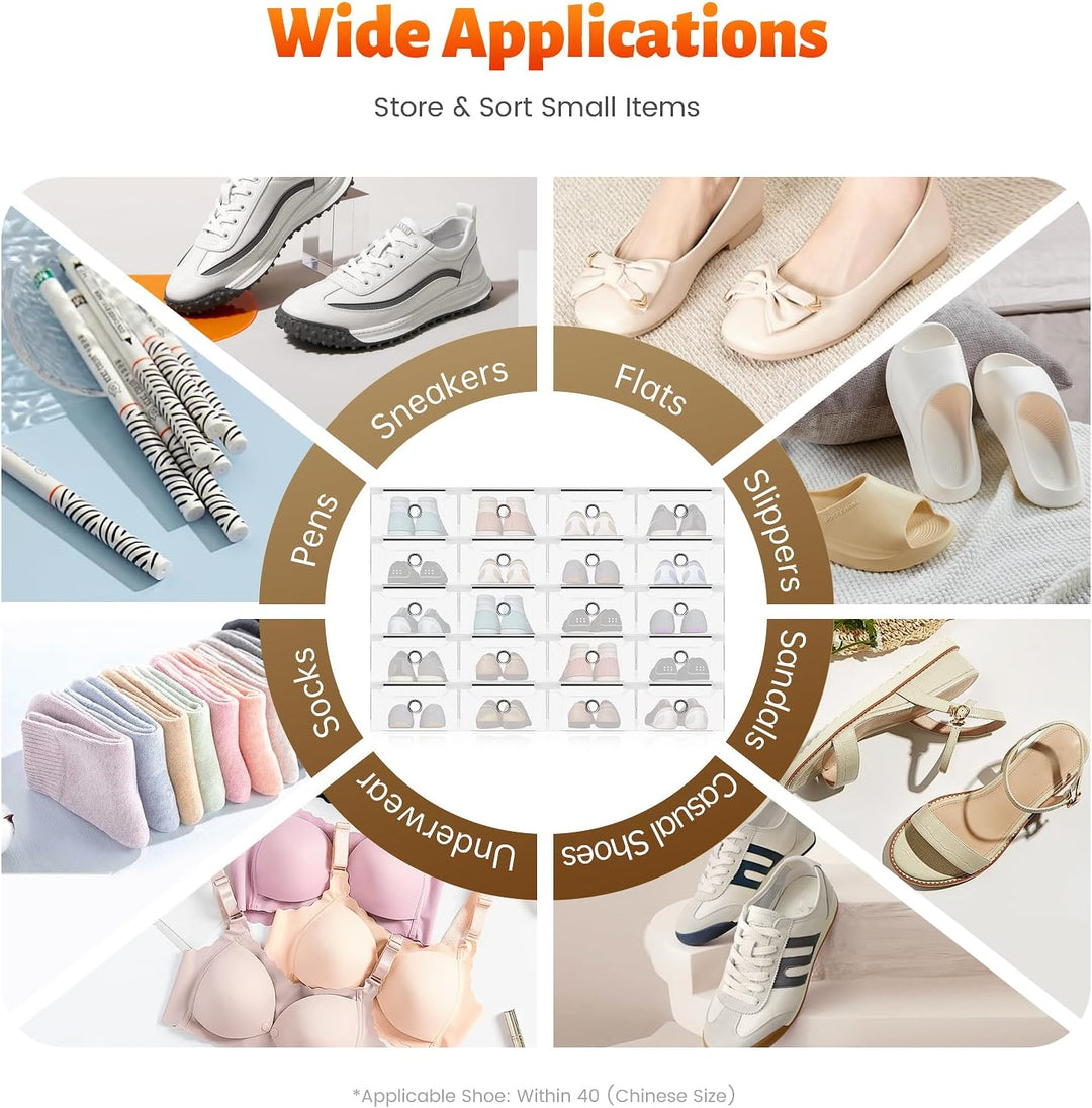 Schuhbox, 20 Stück, Aufbewahrungsbox für Schuhe, transparent, stapelbar, zum Aufbewahren aller Arten
