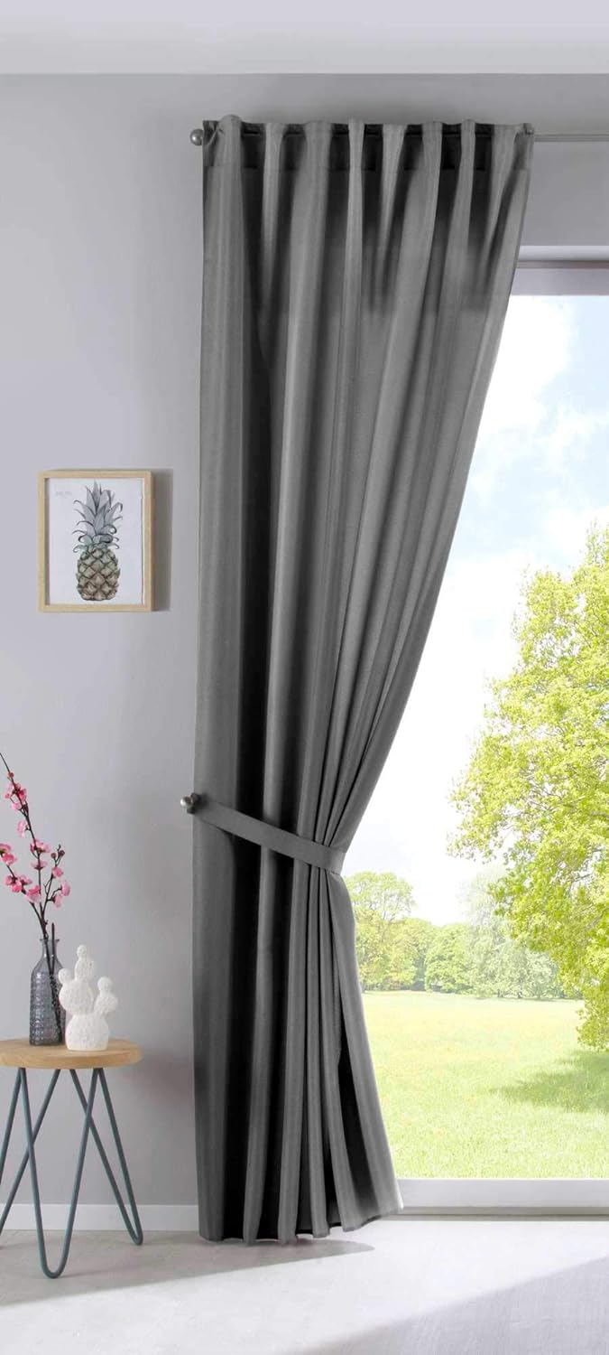 2er Set Vorhänge Verdeckte Schlaufen Cationic »JENA« HxB 225x140 cm Grau Blickdicht Leinen Optik Gar