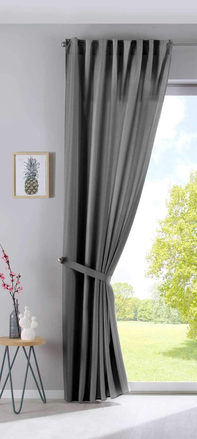 2er Set Vorhänge Verdeckte Schlaufen Cationic »JENA« HxB 250x300 cm Grau Blickdicht Leinen Optik Gar