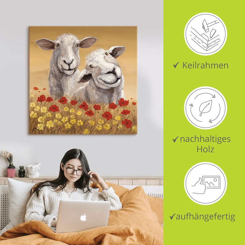 ARTland Leinwandbilder Wandbild Bild auf Leinwand 100 x 100 cm Tiere Haustiere Schaf Malerei Creme A