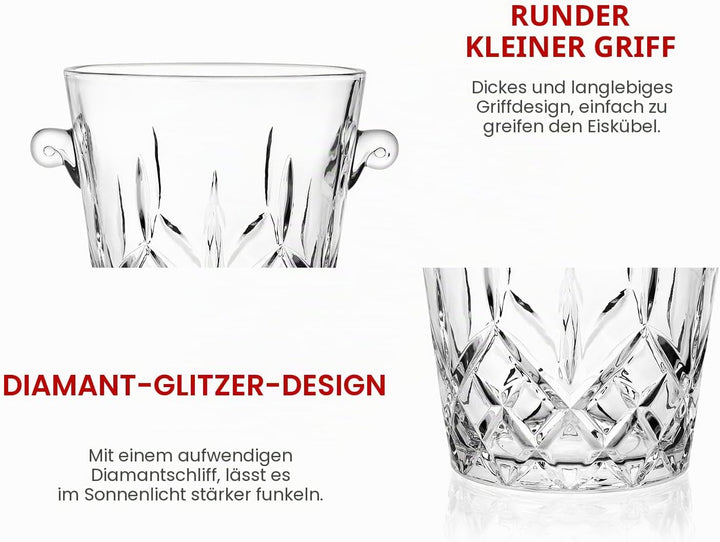 Eiskübel für Partys, klares Glas, 2 Liter, für Getränke und Partys, Lebensmittelqualität, perfekt fü