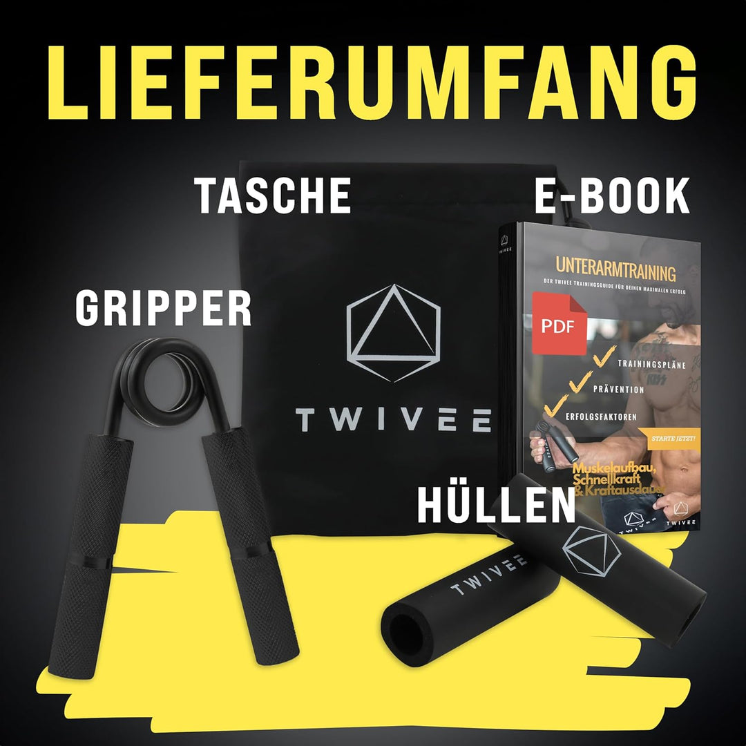 TWIVEE - Fingerhantel für maximale Griffkraft - Unterarmtrainer mit Griffpolster und Tasche - Grippe