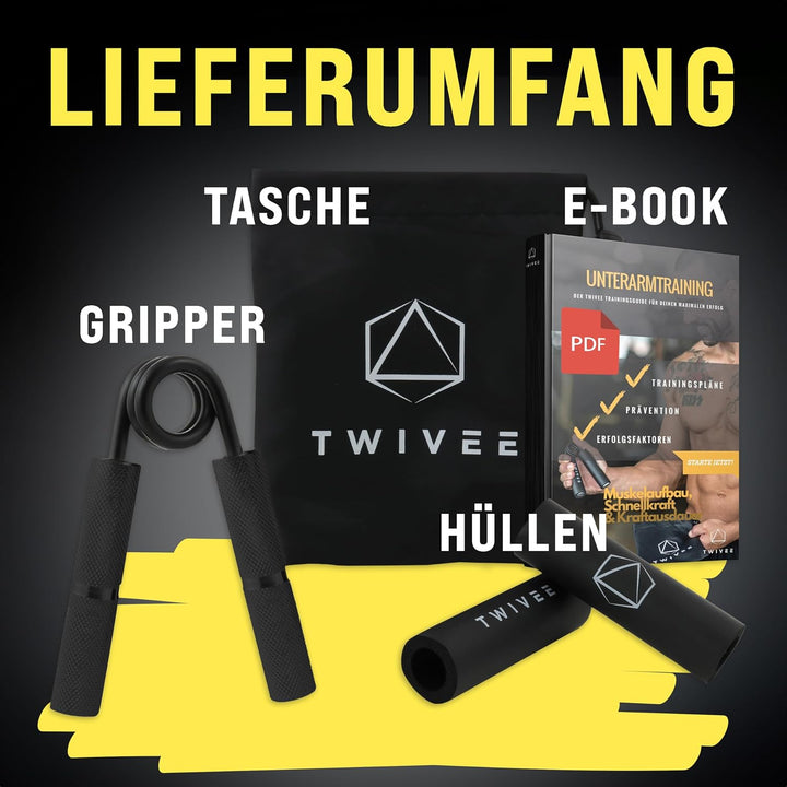TWIVEE - Fingerhantel für maximale Griffkraft - Unterarmtrainer mit Griffpolster und Tasche - Grippe