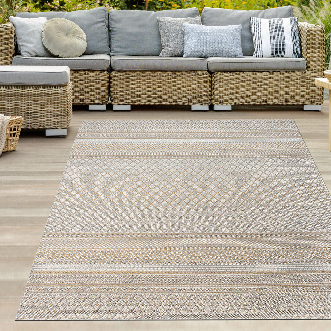 Teppich-Traum In- &amp; Outdoor Teppich Sisal Optik Küche Wohnzimmer Terrasse Balkon Rauten Zickzack Mus