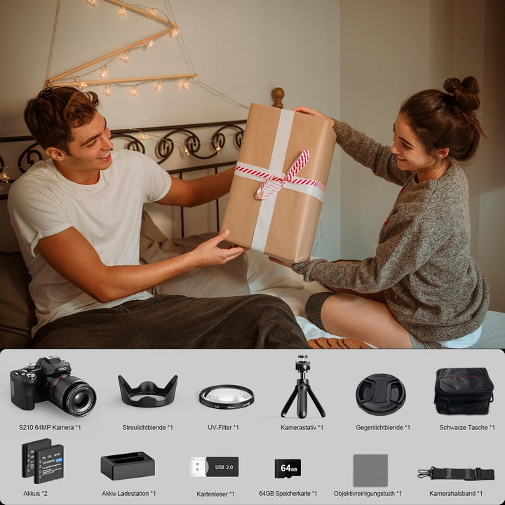 NBD 8K Digitalkamera 64MP mit 16X Optischem Zoom & Hot Shoe, 3" 180° Drehdisplay, Wi-Fi, v. 64GB TF-