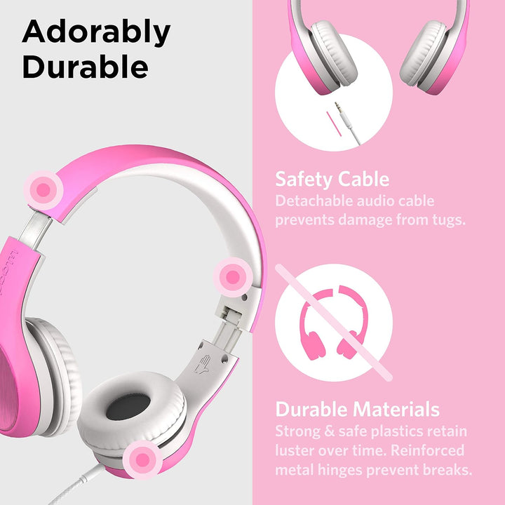 LilGadgets Die kabelgebundenen Connect+ Style-Kopfhörer für Kinder in Pink sind kinderfreundliche, F