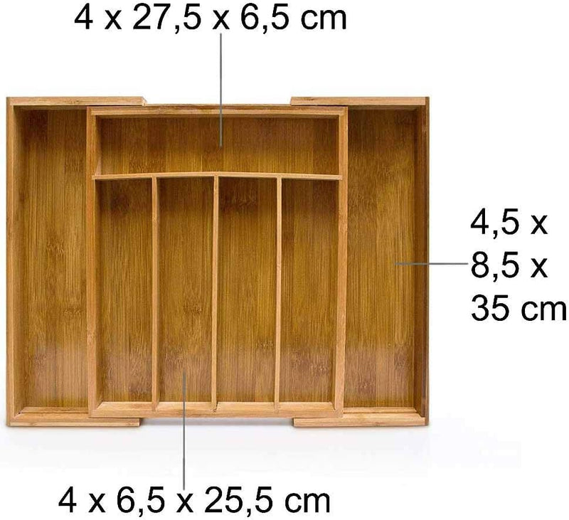 BAKAJI Premium Bambus Besteckkasten für Schubladen, ausziehbar 31-48 x 37 x 5 cm mit Anti-Rutsch Nop