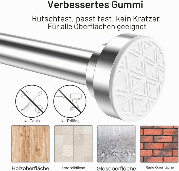 Foeska Teleskopstange Siler 120cm-210cm Duschvorhangstange ohne Bohren aus Edelstahl ausziehbare Kle