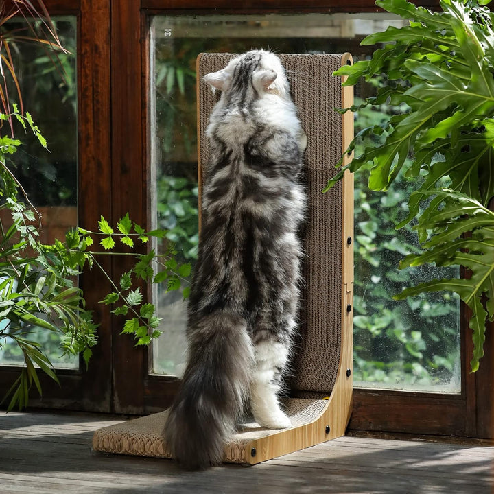 FUKUMARU Kratzbrett Katzen, 68 cm hohe L förmige Kratzpappe für Katzen, widerstandsfähig Katzenkratz