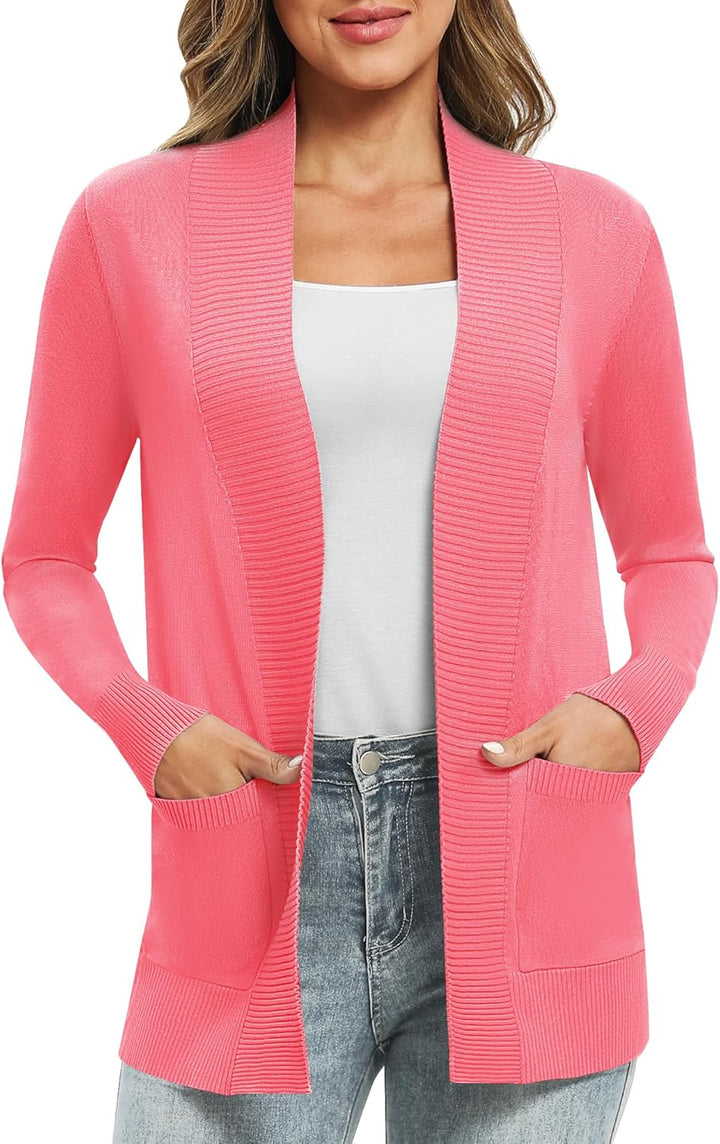 Damen Lange Ärmel Gestrickt Strickjacke Leicht Gemütlich Offene Vorderseite Lange Freizeitjacke mit
