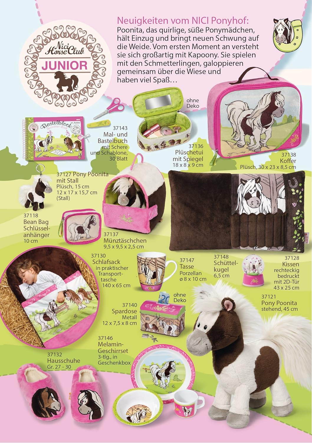 NICI 37128 - Kissen Pony Poonita, rechteckig, Bedruckt mit 2D-Tür, 43 x 25 cm, braun