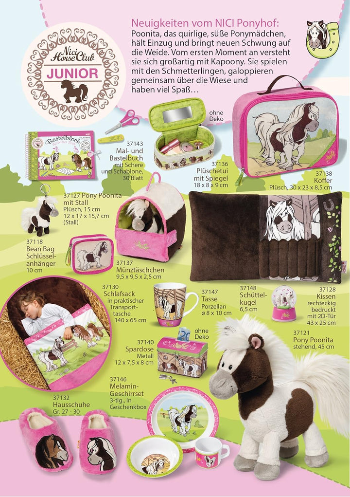 NICI 37128 - Kissen Pony Poonita, rechteckig, Bedruckt mit 2D-Tür, 43 x 25 cm, braun