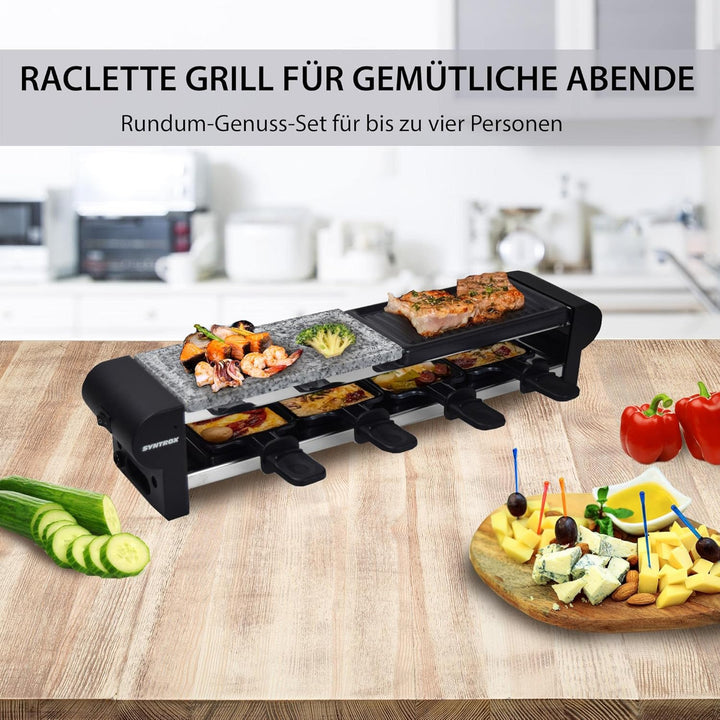 Syntrox Germany RAC-600W-Thurgau Edelstahl Design Raclette mit Grill und Heisser Stein für 4 Persone