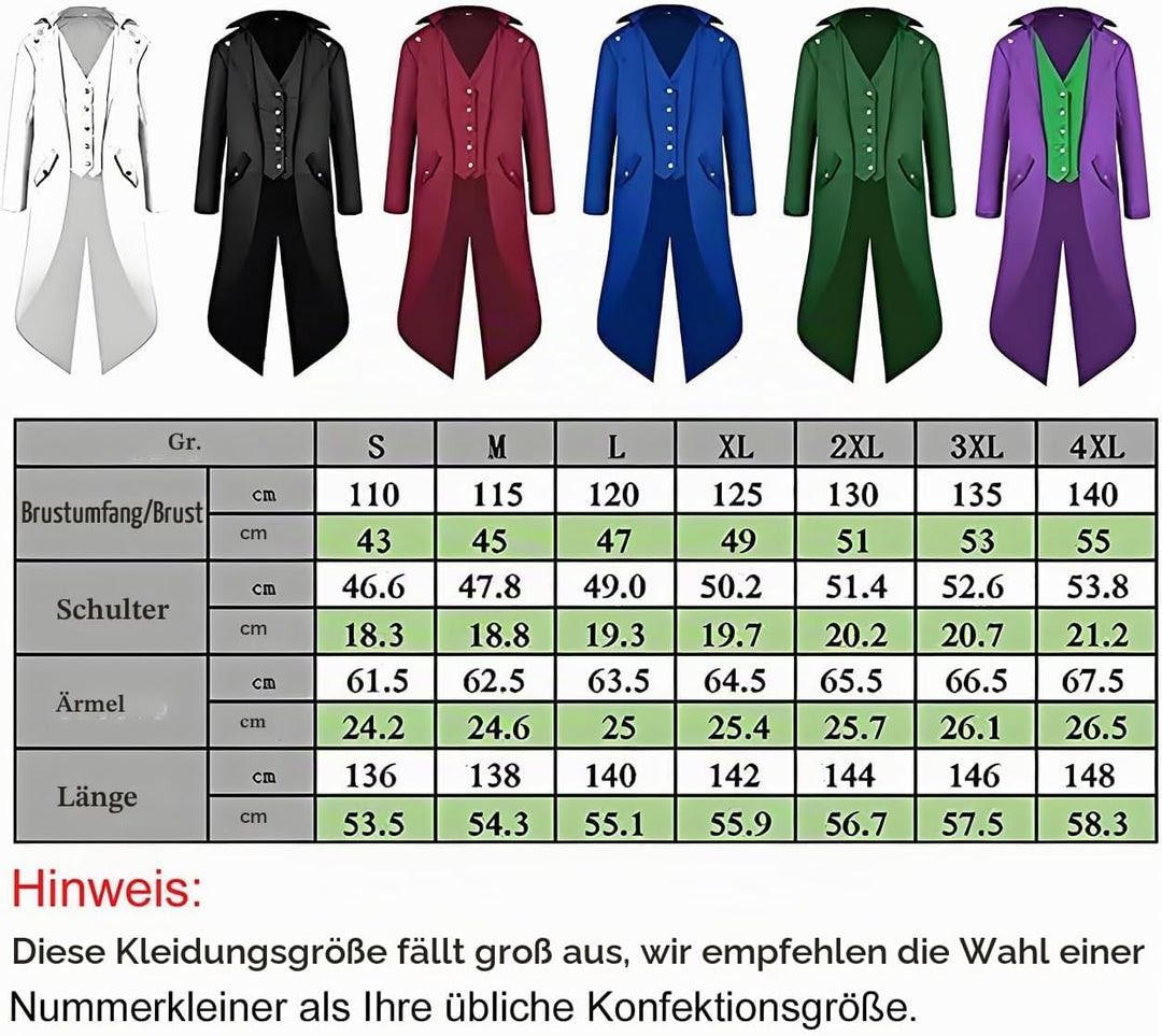 Halloween Mittelalter Viktorianische Jacke Kostüme für Männer, Steampunk Gothic Frack Mantel Uniform