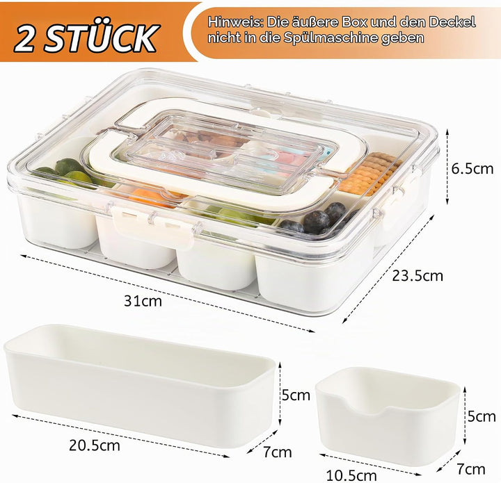 2er Set Snackbox mit Fächern – 8-Fach &amp; 4-Fach,Snackbox mit Fächern mit Deckel &amp; Griff, Tragbare pic