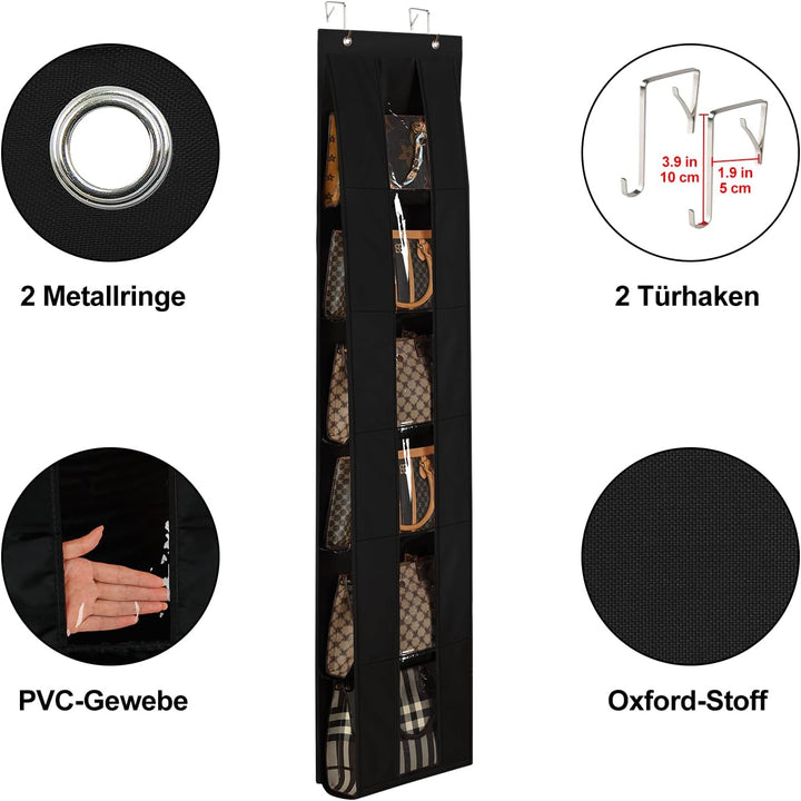 Lirex Handtaschen Organizer Über Tür, 2er Set mit 6 Etagen, platzsparender Organizer zur Aufbewahrun